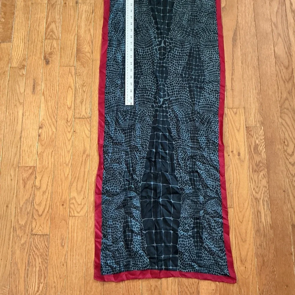 Large Perry Ellis Silk Scarf Wrap Black Red Bordered Career Business